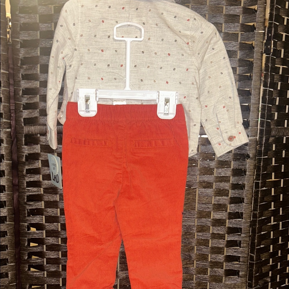Little Lad Boys' Red Corduroy Matching Set with Vest & Bow Tie - Picture 6 of 8